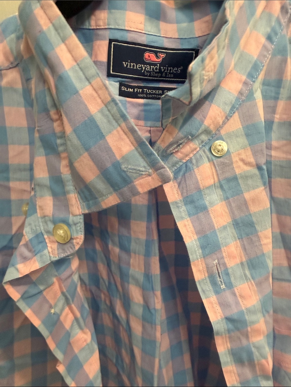 Vineyard Vines Boys Pink and Blue Gingham Button-Down Shirt